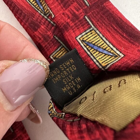 Vintage Robert Talbott Red Black Geometric Print Men’s Silk Tie Made In‎ USA - Picture 4 of 7